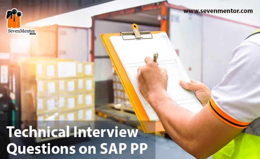 A list of technical interview questions related to SAP P, displayed on a digital screen with a professional background.