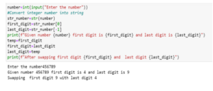 Q. Write a Python program to swap first and last digits of a number.