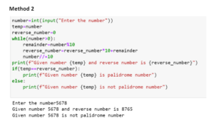 Q.Write a Python program to check whether a number is palindrome or not.
