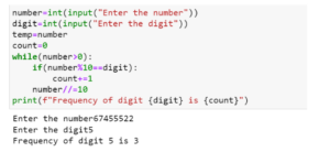 Q. Write a Python program to find frequency of each digit in a given integer.