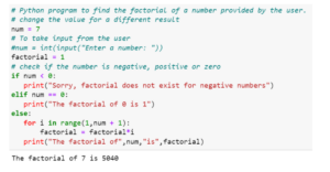 Q.Write a Python program to calculate factorial of a number.
