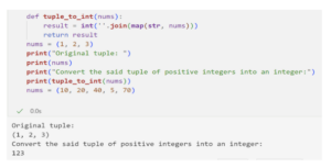 Q. Write a Python program to convert a given tuple of positive integers into an integer.