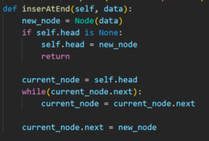 Insertion in Linked List at End: